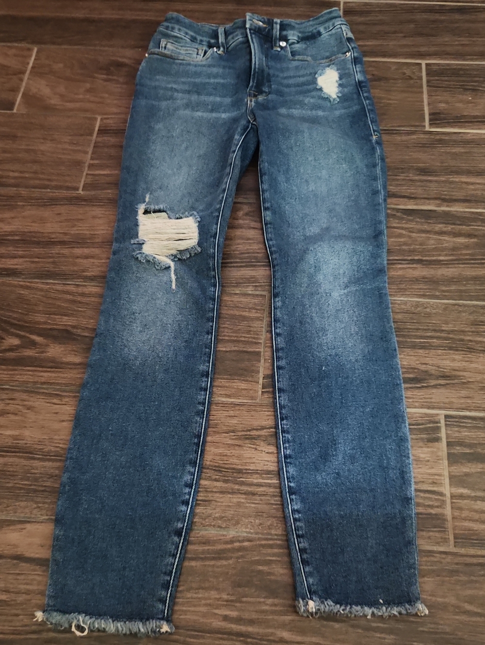 Good American Dark Blue Distressed Skinny Jeans